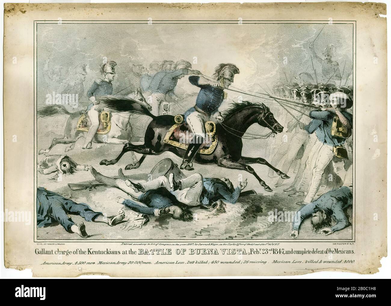 Unknown Artist, Part of a Collection of Mexican-American War Prints, Gallant Charge of the Kentuckians at the Battle of Buena Vista, February 23nd, 1847, and Complete Defeat of the Mexicans, 1847, color lithograph on paper, 9 15/16 in. x 13 15/16 in. (25.24 cm x 35.4 cm Stock Photo