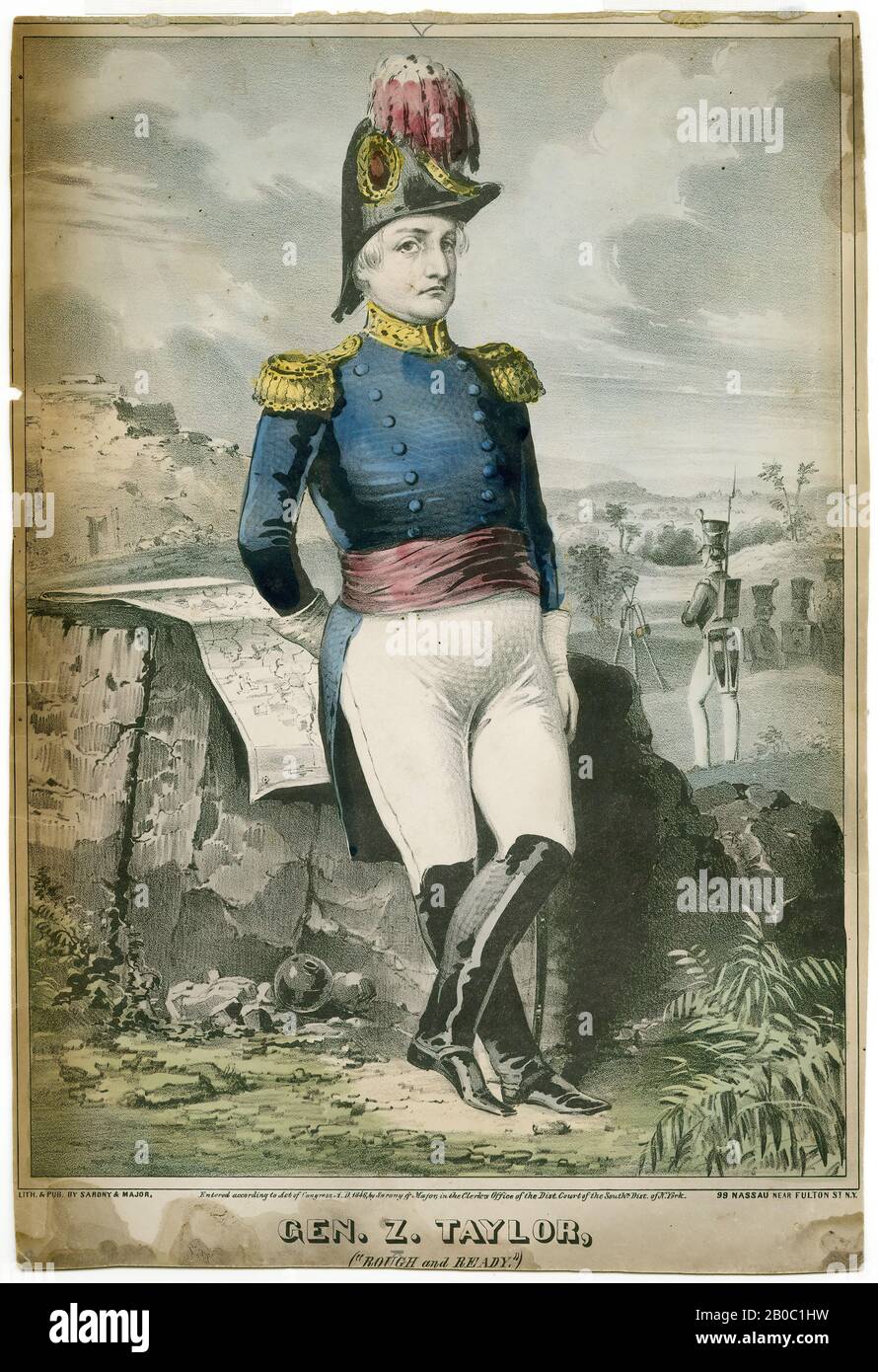 Unknown Artist, Part of a Collection of Mexican-American War Prints, General Z. Taylor ('Rough and Ready'), 1846, color lithograph on paper, 12 15/16 in. x 8 13/16 in. (32.86 cm x 22.38 cm Stock Photo