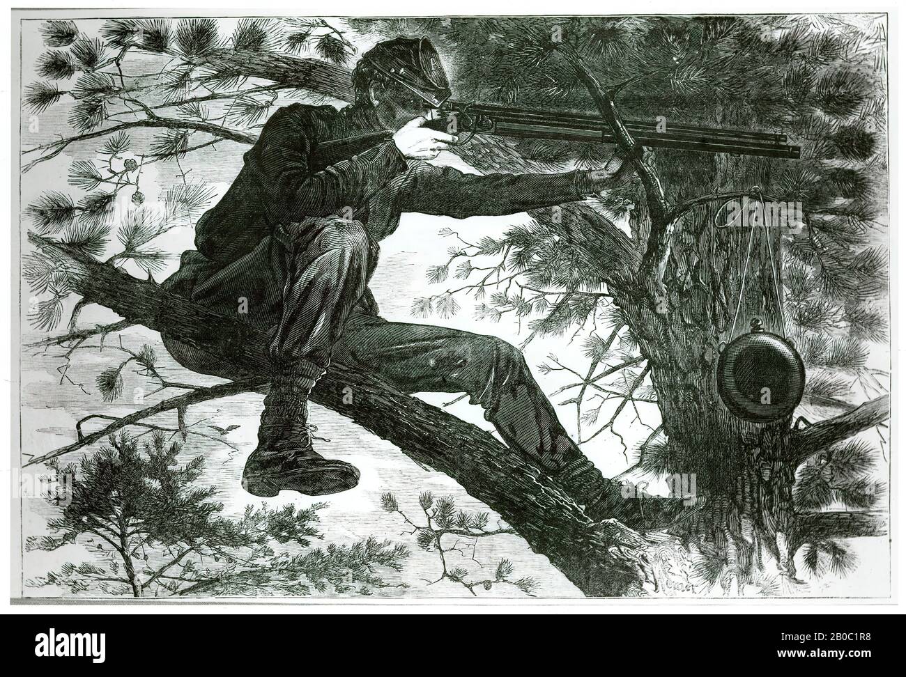 Winslow Homer, The Army of the Potomac--Sharpshooter on Picket Duty, 1862, wood engraving on paper, 11 3/16 in. x 16 in. (28.42 cm x 40.64 cm Stock Photo