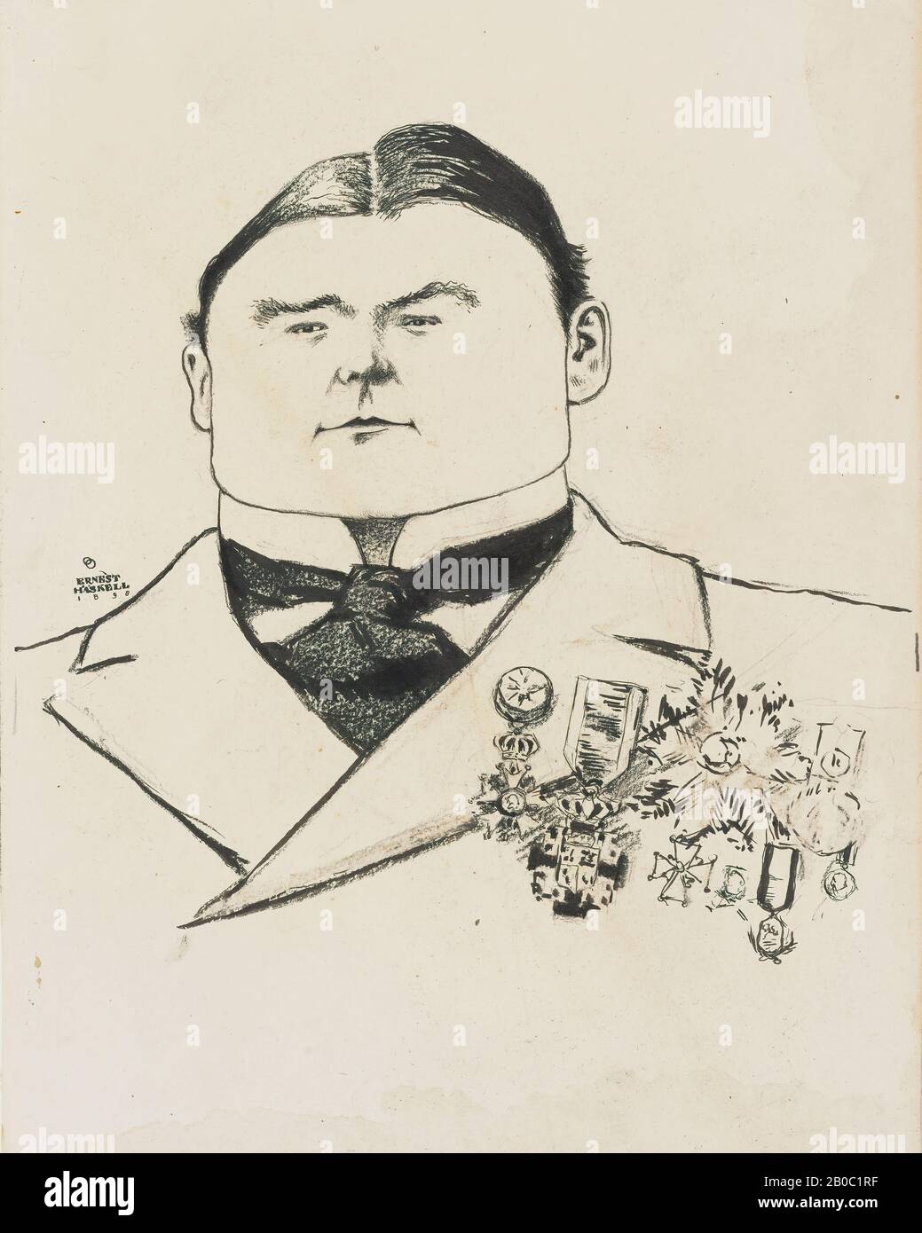 Ernest Haskell, Caricature of an Unknown Gentleman, 1898, graphite, black crayon, and black ink on off-white wove paper, 11 1/16 in. x 8 1/2 in. (28.1 cm x 21.6 cm Stock Photo