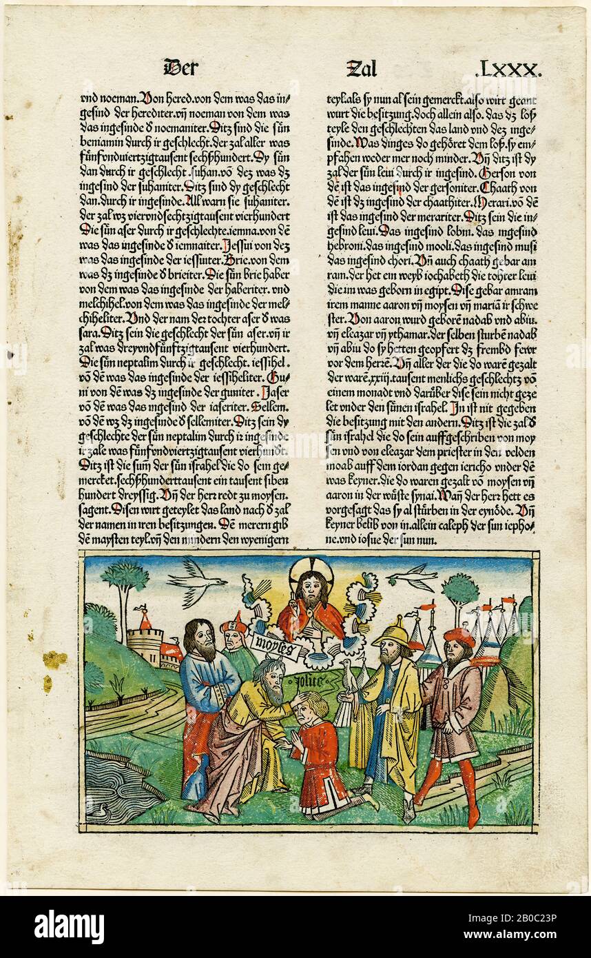 Unknown Artist, Moses Commissioning Joshua his Successor, ca. 1478, woodcut (hand-colored) on paper, 4 1/2 in. x 7 3/8 in. (11.43 cm. x 18.73 cm.) Stock Photo