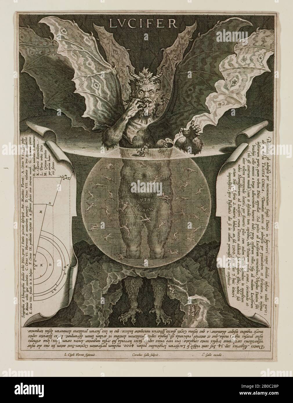 Cornelis Galle, Lucifer, n.d., engraving on paper, 10 7/8 in. x 8 1/16 in. (27.6 cm. x 20.4 cm.) Stock Photo