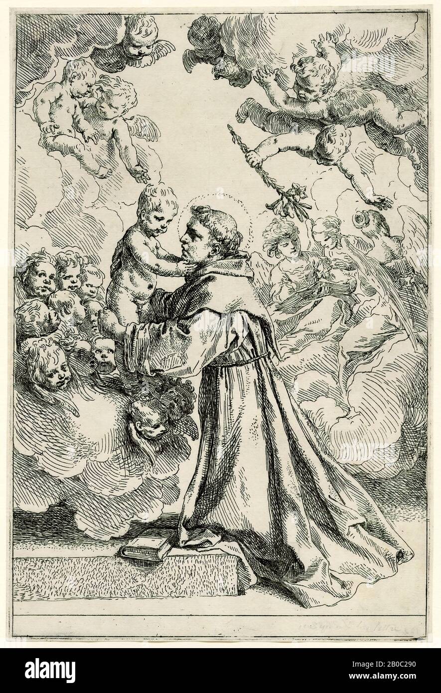 Simone Cantarini, St. Anthony of Padua, 1612-1648, etching on paper, 10 9/16 in. x 7 1/16 in. (26.8 cm. x 17.9 cm.) Stock Photo