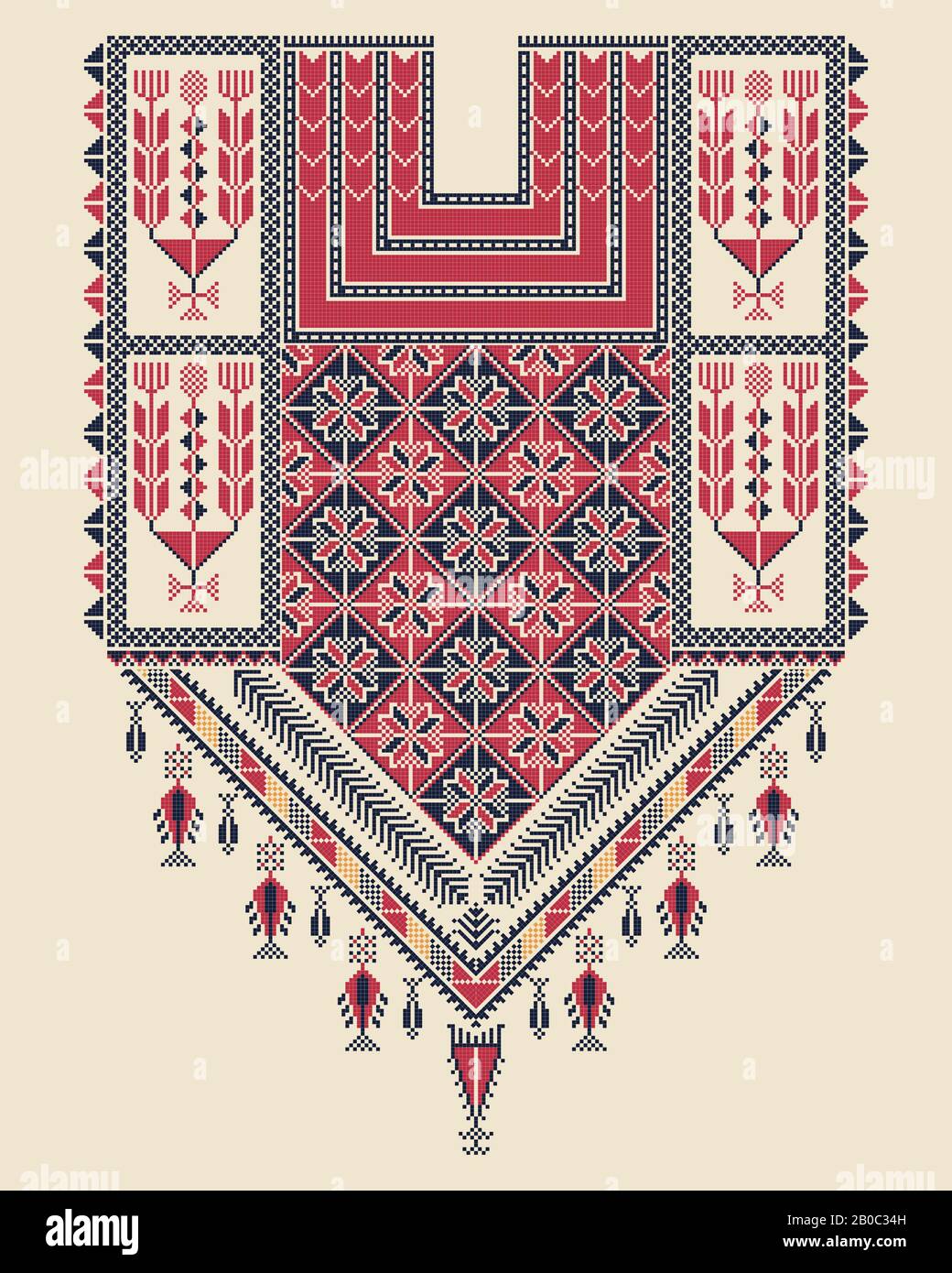 Palestinian Tatreez Roses and Arrows Cross Stitch Pattern 