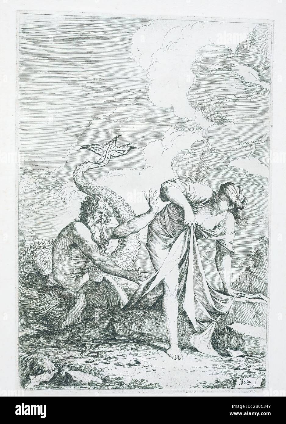Salvator Rosa, Glaucus and Scylla, 1615-1673, etching on paper, 13 3/4 in. x 9 3/16 in. (35 cm. x 23.3 cm.) Stock Photo