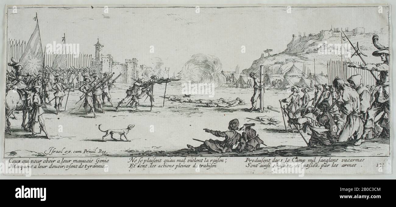 Jacques Callot, The Firing Squad, 1633, etching on paper, 3 1/4 in. x 7 5/16 in. (8.26 cm x 18.57 cm Stock Photo