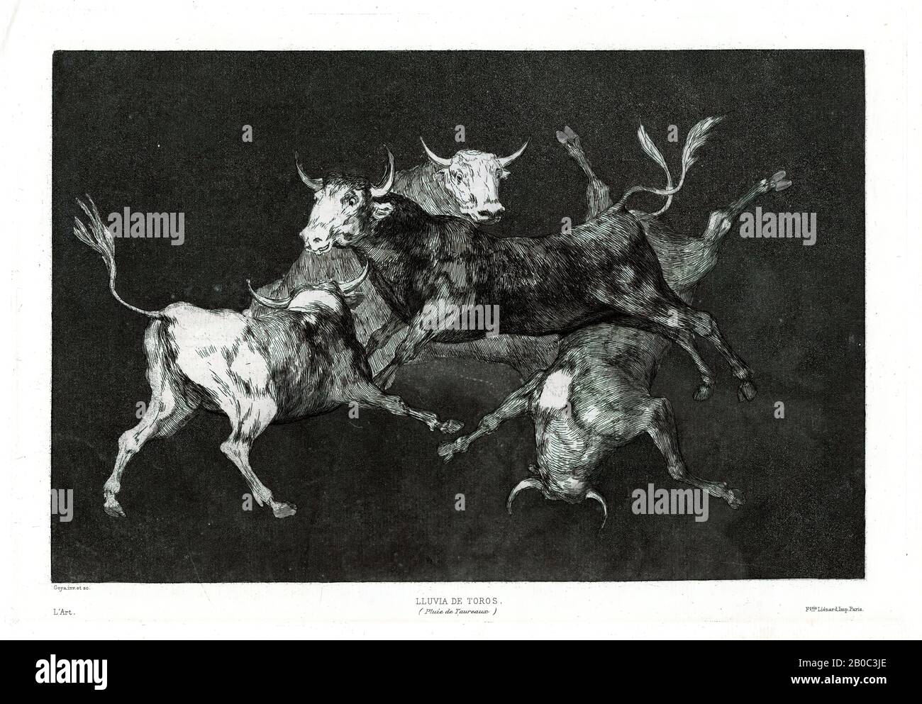 Francisco José, y Lucientes de Goya, Lluvia de toros (Rain of Bulls), 1816-1817, etching and aquatint on cream laid paper, 12 1/8 in. x 17 9/16 in. (30.8 cm x 44.61 cm Stock Photo