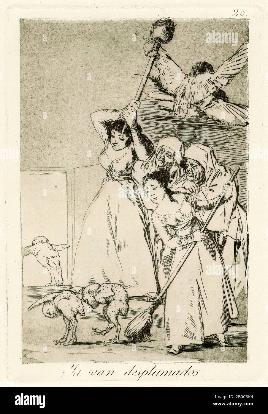 Francisco José, y Lucientes de Goya, Ya van desplumados (There They Go Fleeced) Caprichos, pl. 20, 1799, etching and aquatinton cream wove paper, 13 in. x 9 13/16 in. (33.02 cm x 24.92 cm Stock Photo