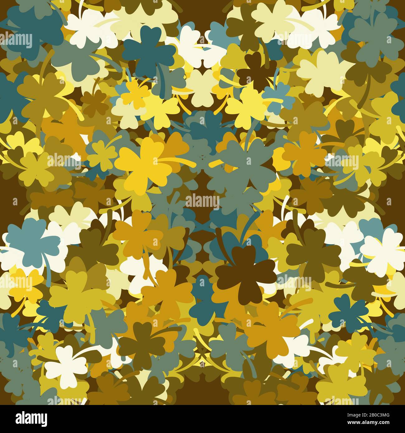 Seamless pattern of clover leaves on a brown background. Vector image. Stock Vector