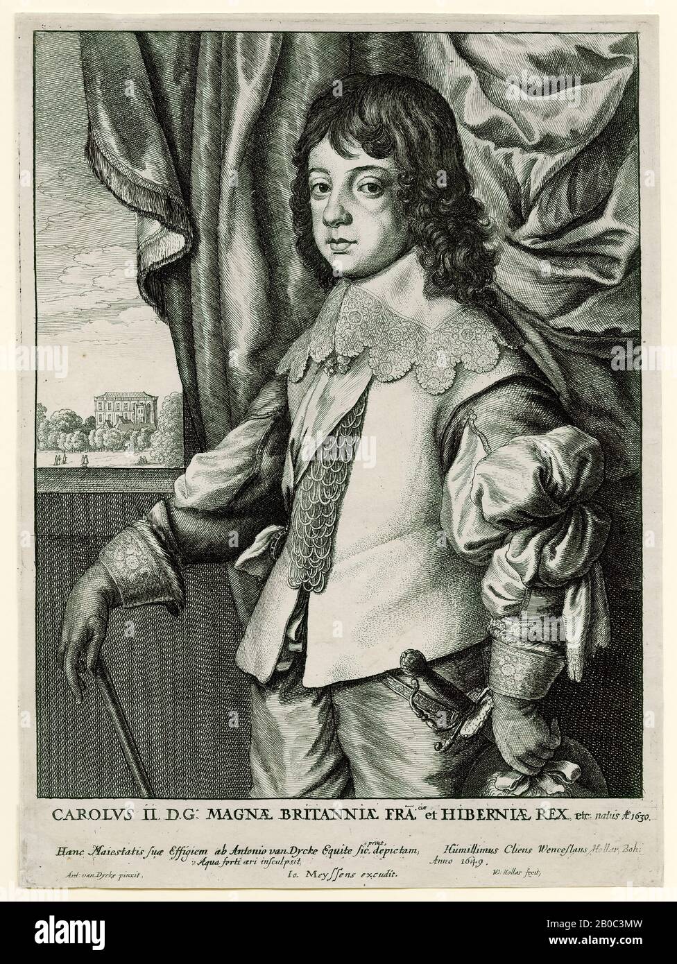 Wenceslaus Hollar, Charles II, after Anthony van Dyck, 1649, etching on cream laid paper, 10 1/8 in. x 7 1/2 in. (25.72 cm x 19.05 cm Stock Photo