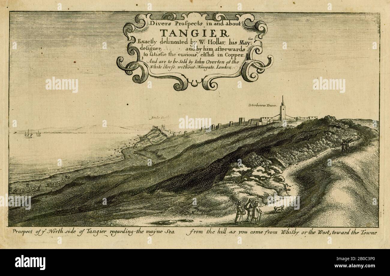 Wenceslaus Hollar, Divers Prospects in and about Tangier, 1673, etching on cream laid paper, 6 3/4 in. x 9 1/2 in. (17.15 cm x 24.13 cm Stock Photo