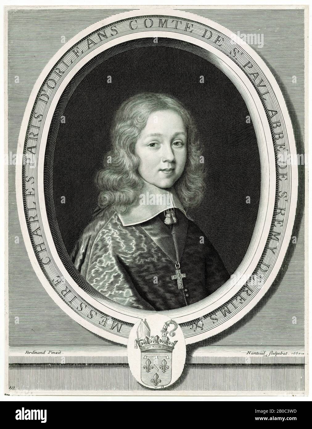 Robert Nanteuil, Charles Paris d'Orléans-Longueville, after Ferdinand, 1660, engraving on cream laid paper, 12 13/16 in. x 10 1/16 in. (32.54 cm x 25.56 cm Stock Photo