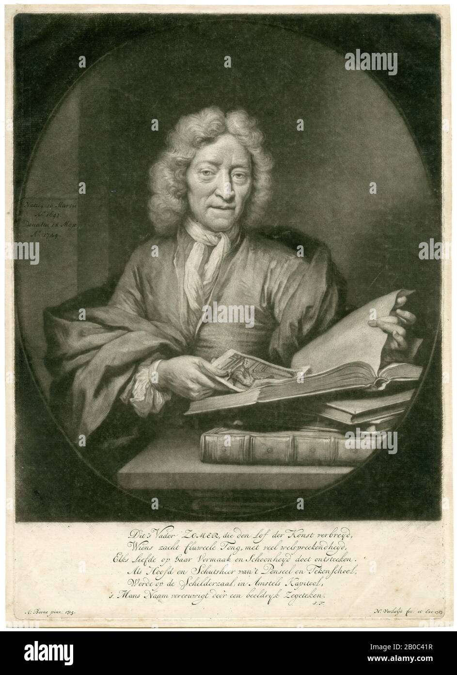 Nicolaas Verkolje, Portrait of the Arts Patron, Jan Pietersz. Zomer, after A. Boon, 1717, mezzotint on cream laid paper, 13 3/16 in. x 9 1/2 in. (33.5 cm x 24.13 cm Stock Photo