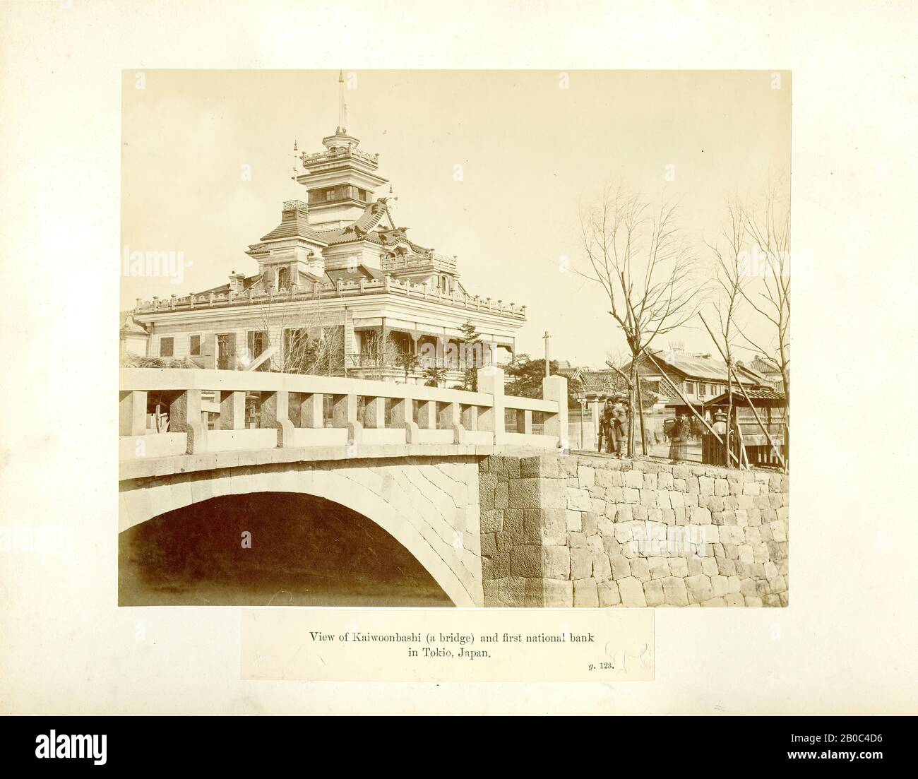 Unknown Artist, View of Kaiwoonbashi Bridge and First National Bank, Tokyo, Japan, after 1847, albumen print Stock Photo