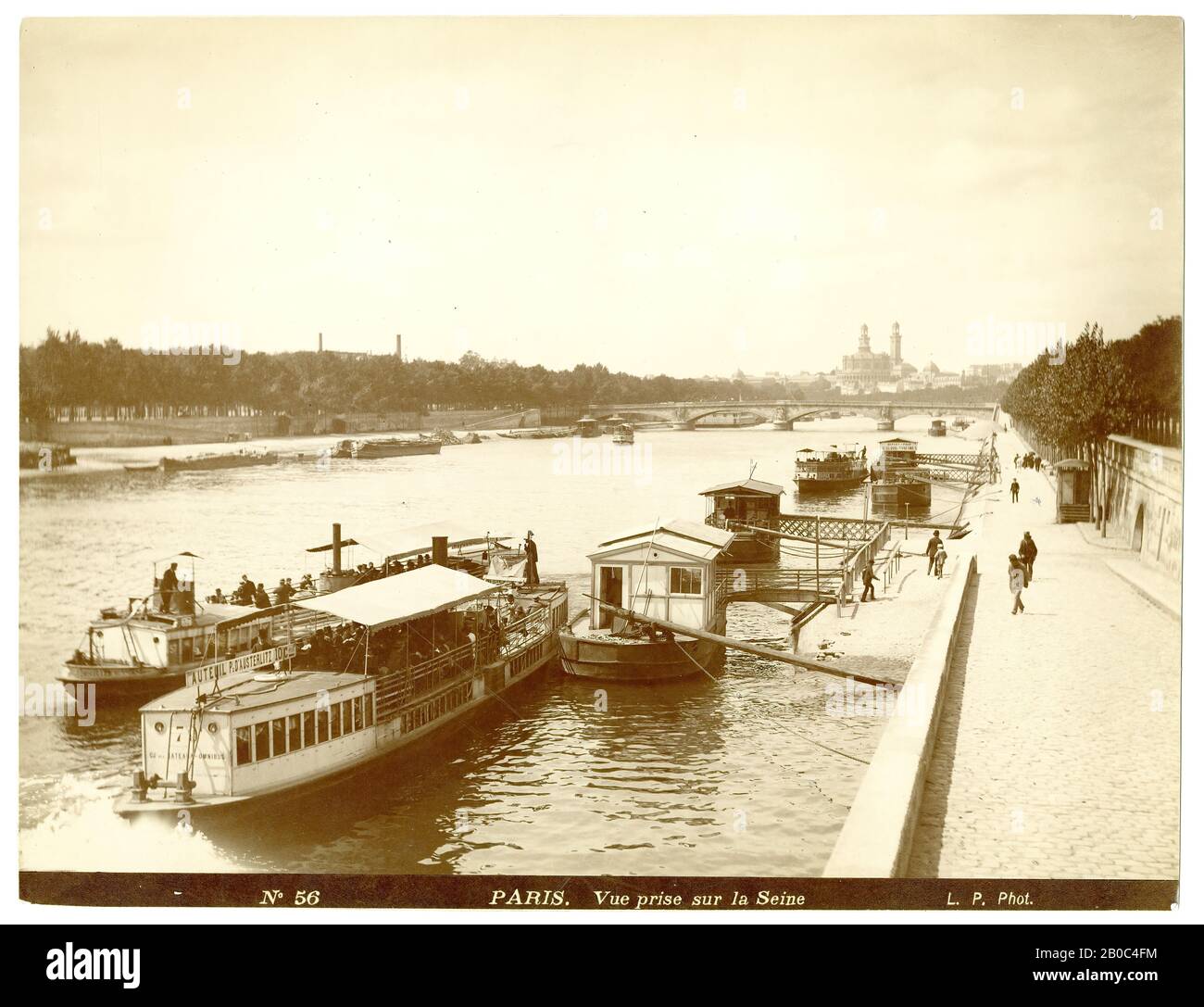Unknown Artist, Boats on the Seine and Trocadéro Palace, Paris, France, n.d., albumen print Stock Photo