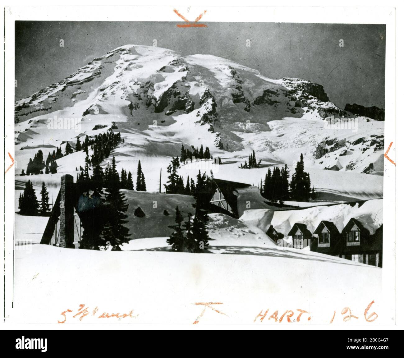 Keystone View Co. Inc. of N.Y. Photographer, Paradise Inn, Mt. Rainer National Park, Washington, 4/22/1930, gelatin silver print Stock Photo