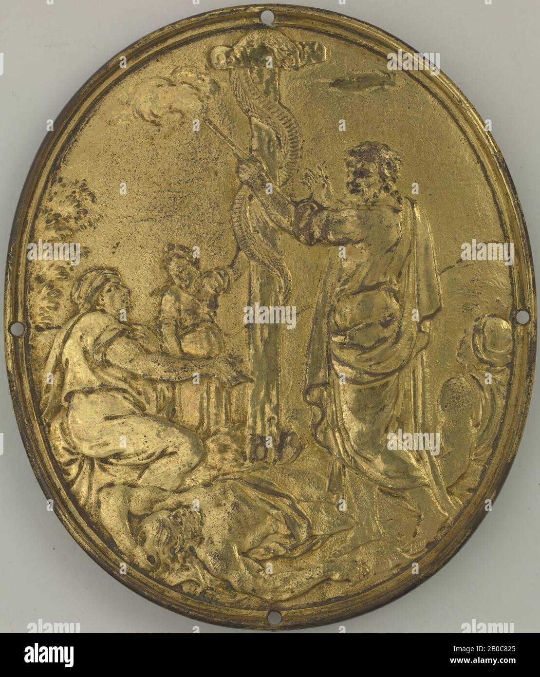 Unknown Artist, Moses and the Brazen Serpent, n.d., bronze, gilding, 4 3/16 in. x 3 9/16 in. (10.64 cm. x 9 cm.) Stock Photo