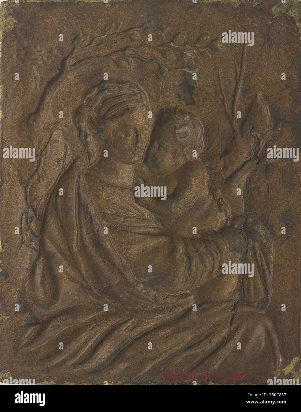 Unknown Artist, Madonna and Child Plaquette, 1600-1700, bronze, gilding, 6 3/16 in. x 4 13/16 in. (15.7 cm. x 12.2 cm.) Stock Photo