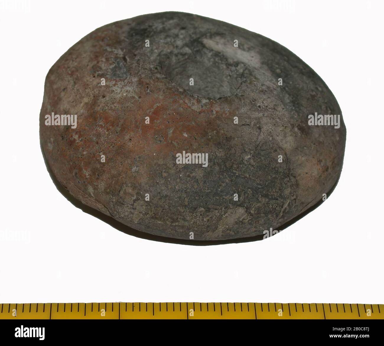 disc shaped, spider stone, earthenware, 2.23 x 4.71 cm, 42 gram, vmec, Netherlands, Friesland, Dongeradeel, Oostrum Stock Photo