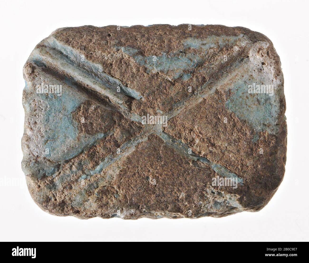 plaque, rectangle, diagonal line, seal, plaque, faience, 1.8 cm, Egypt Stock Photo