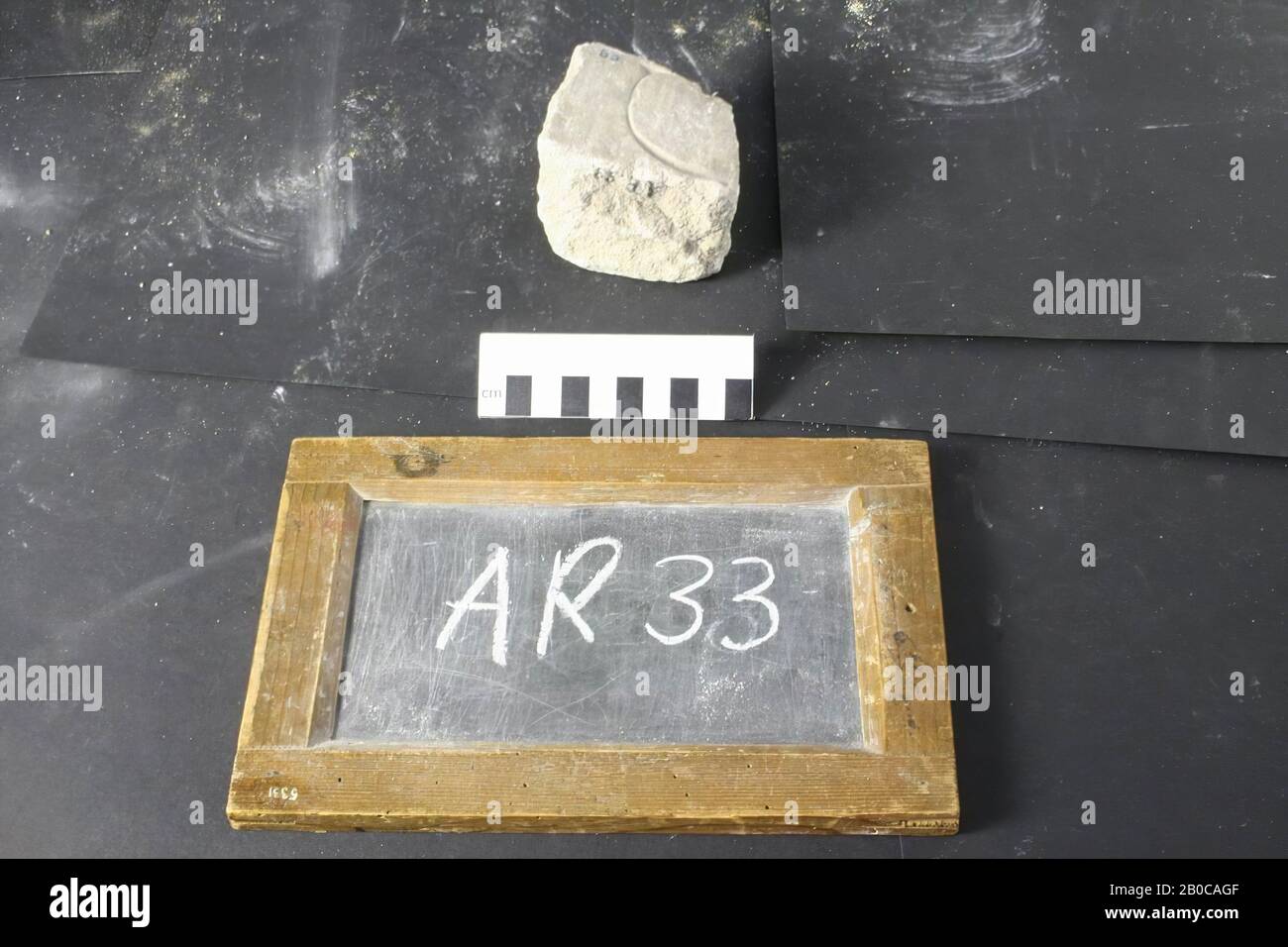 The Netherlands Roman period, inscription, fragment, stone, limestone, 7.5 x 7.3 x 6 cm, 0.5 kg, roman, the Netherlands, South Holland, Leidschendam-Voorburg, Voorburg, Arentsburg Stock Photo