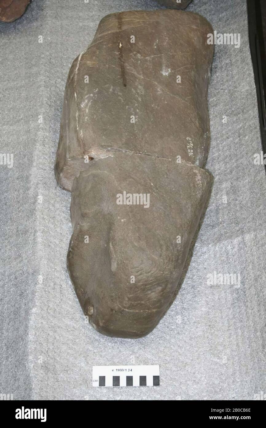Pieces of a large upright stone from the roundabout in hill G4., stone, stone, 59 x 27 x 16 cm, 41 kg, prehistory, The Netherlands, Gelderland, Epe, Niersen, hill G4 Stock Photo