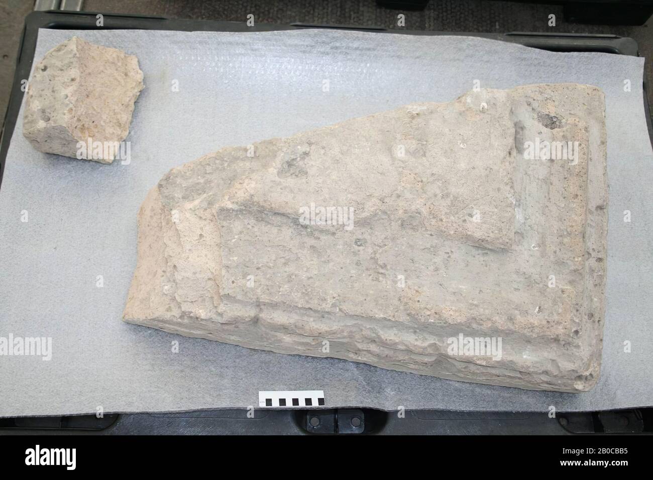 1 large and 1 small fragment of a tufa altar ?, In november 2008 silverfish removed from this object., Altar ?, fragments, stone, tufa, 77 x 54 x 19 cm, 62 kg, unknown, unknown, unknown, unknown Stock Photo