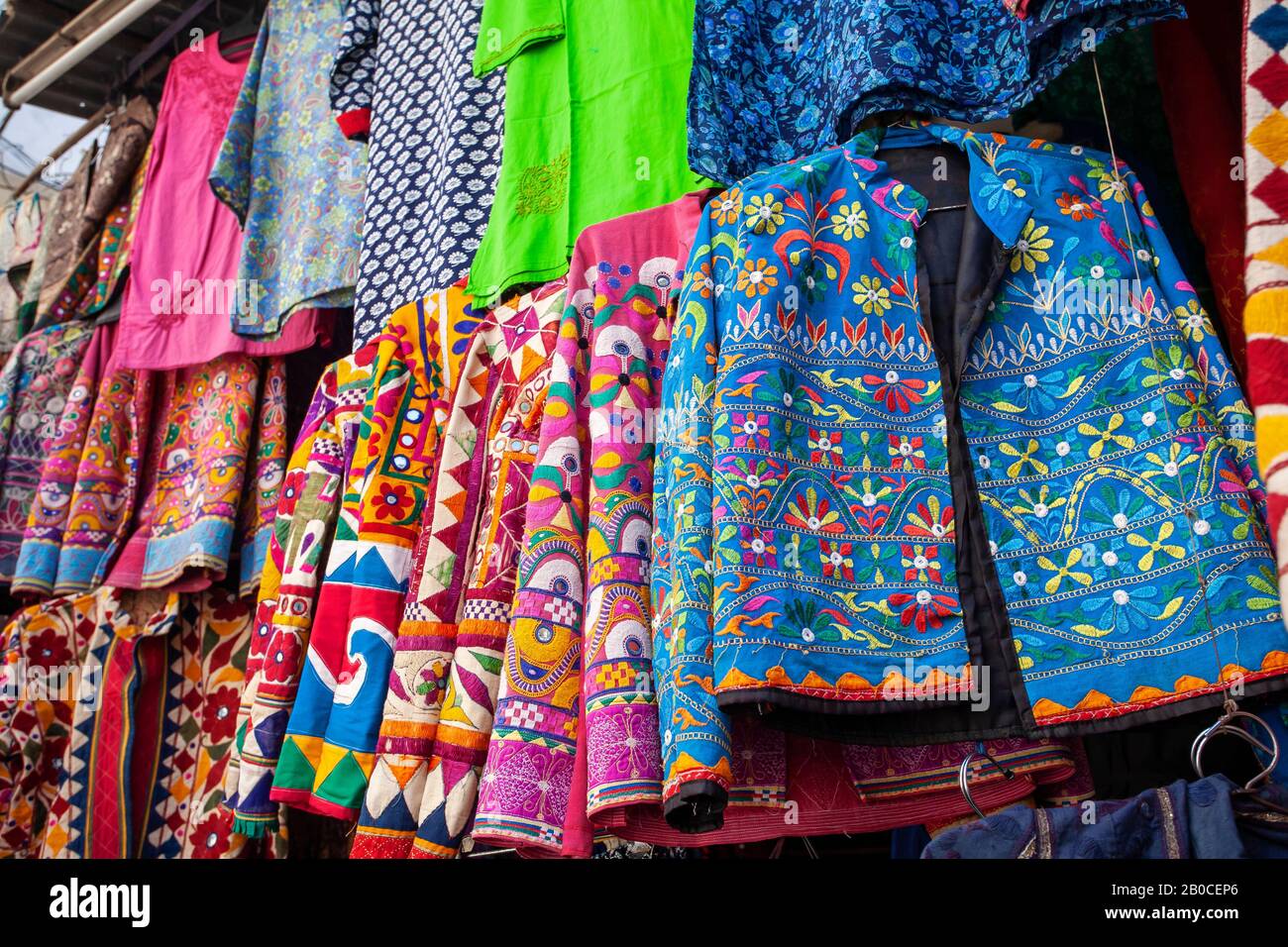 Traditional Indian clothes and accessories market at Udaipur city