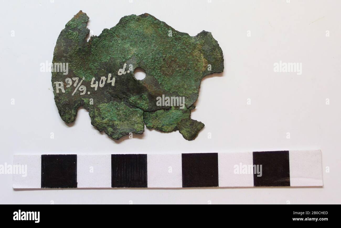 fragment, metal, bronze, 4.7 x 4.7 x 0.1 cm, France, unknown, unknown, Amiens Stock Photo