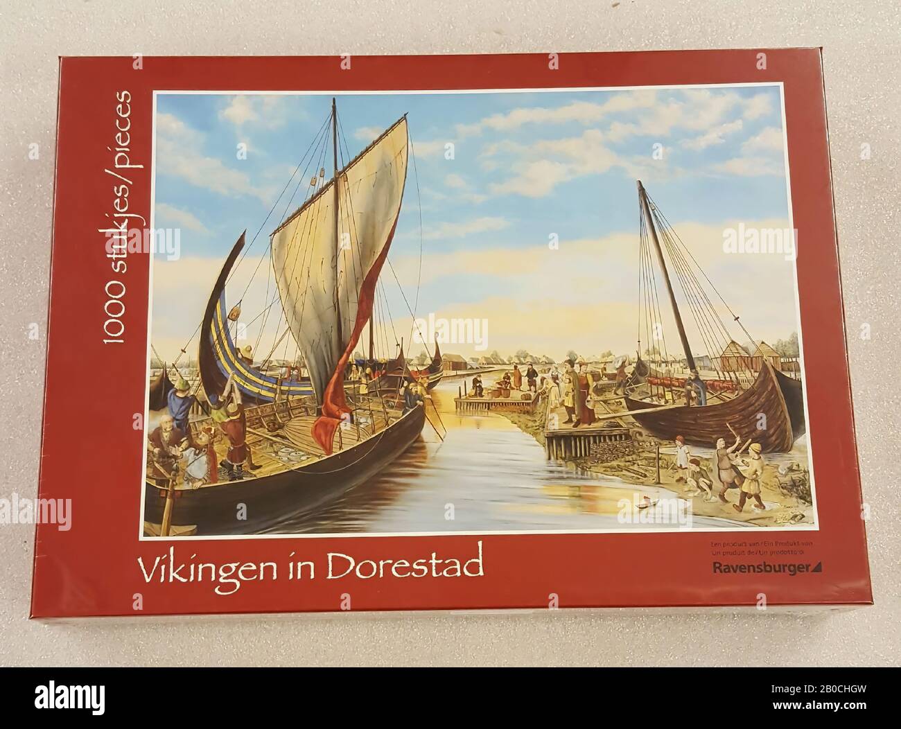 A Ravensburger puzzle (1000 pieces) with as picture the new school plate  Vikings in Dorestad by Paul Becx., Puzzle, organic, cardboard, 37,2 x 27,2  x 5,3 cm, modern 2009, The Netherlands, Utrecht,