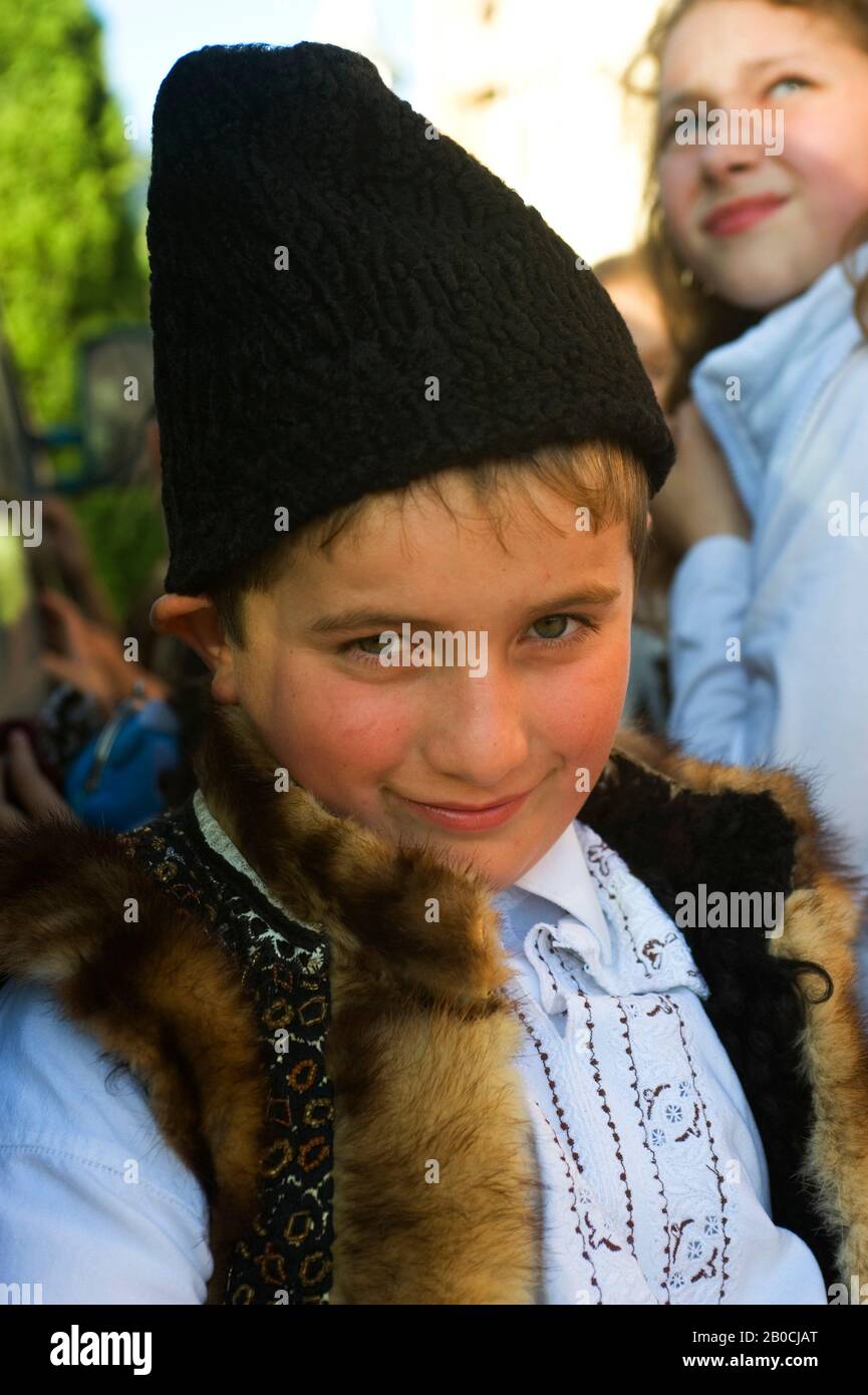 Portrait of a 1 year old baby boy wearing a Romanian traditional hat Stock  Photo - Alamy