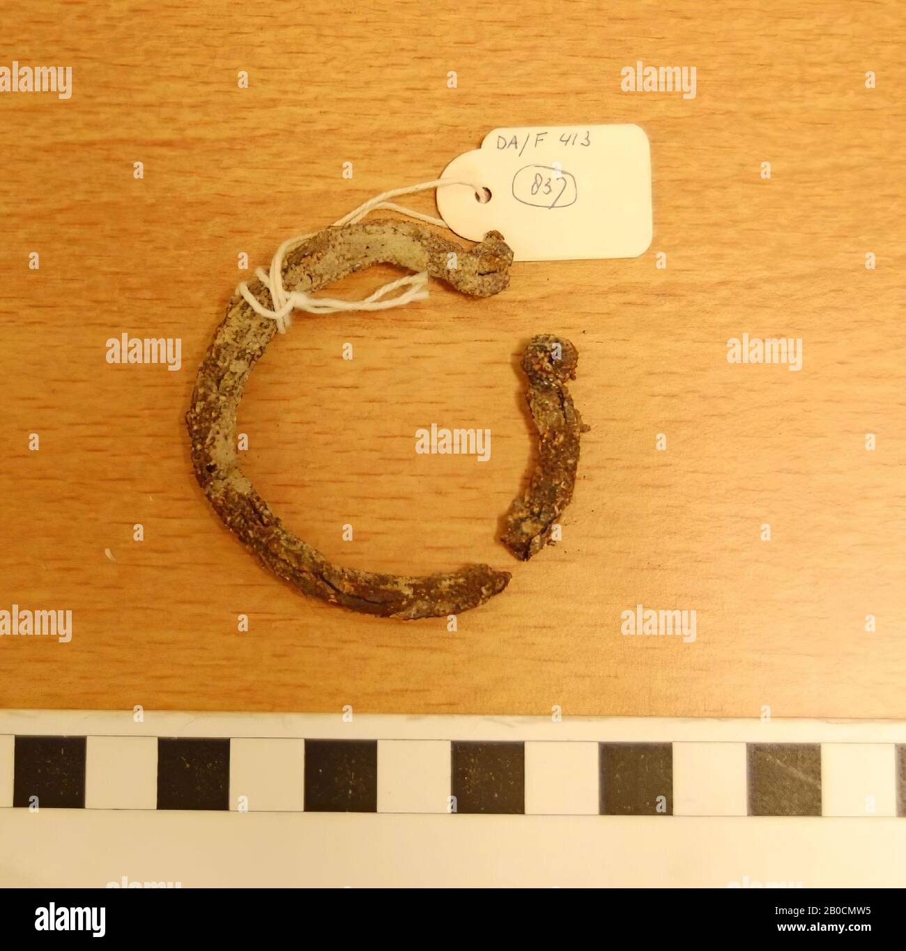 Iron bracelet or hair band with eyes on both ends, corroded, restored, grave inventory, ornament, iron, D 5.6 cm, H 0.75 cm, Islamic Period 1250-1600 AD, Jordan Stock Photo