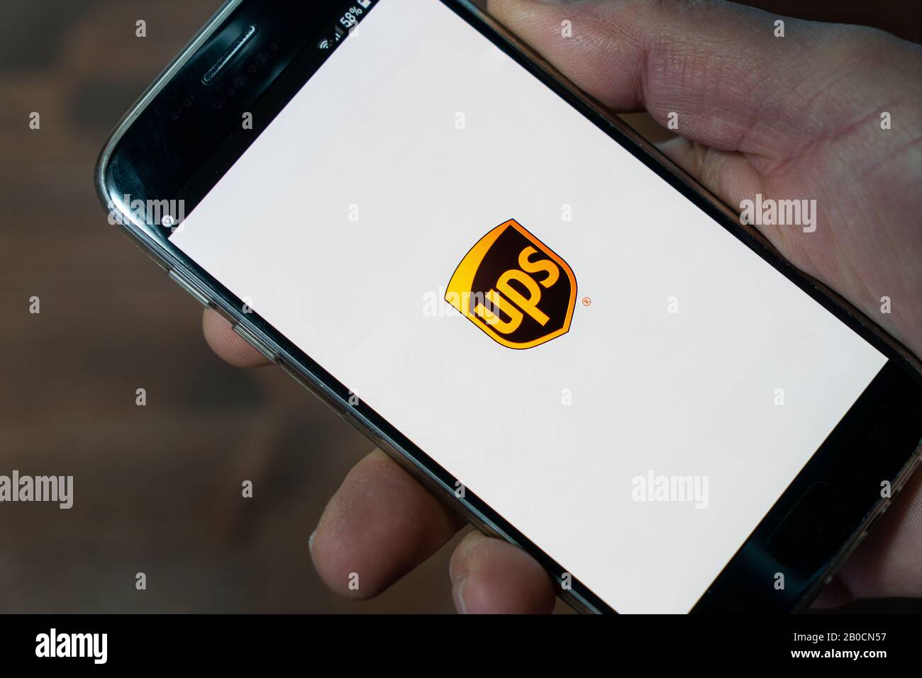 the UPS app on a mobile phone Stock Photo