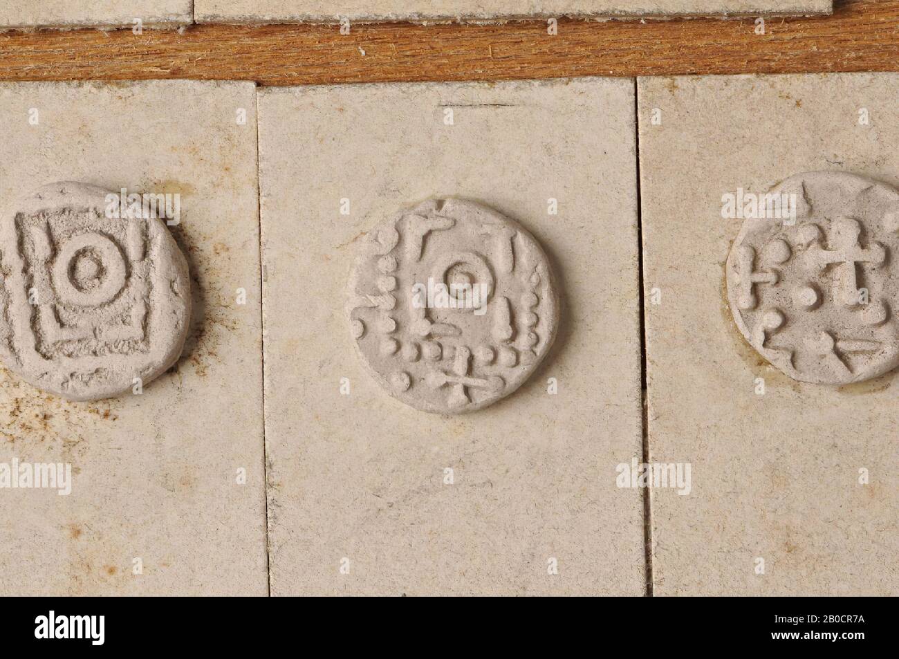 Antiquity reception, coin imprint, plaster, Vindplaats, the Netherlands Stock Photo