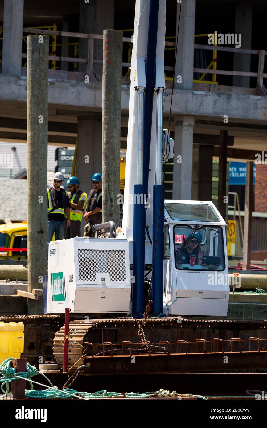 Canada, Halifax office harbour construction work. Construction workers