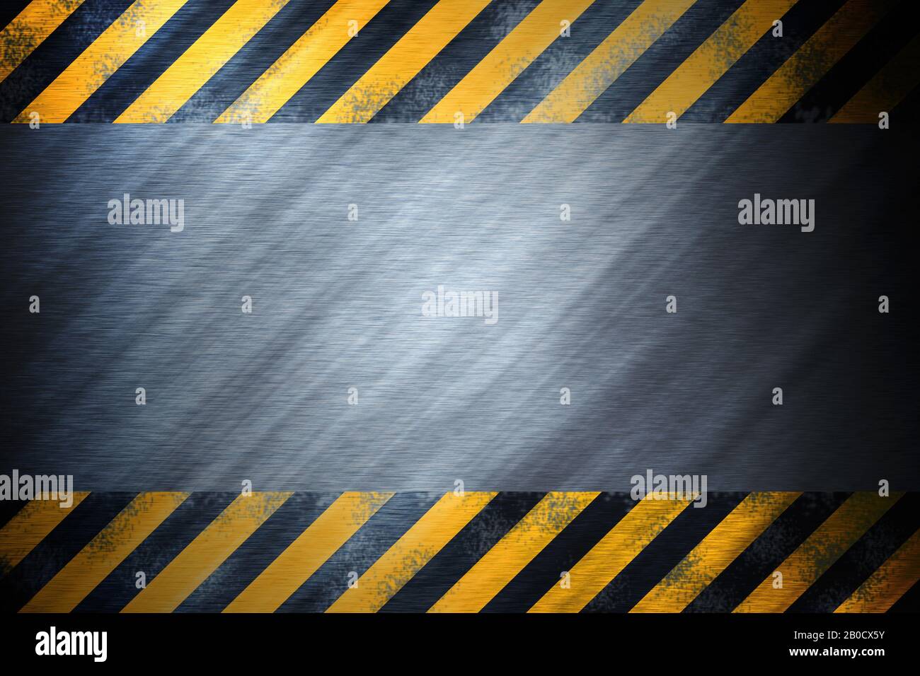 warning sign banner. yellow and black on metal plate. background and ...