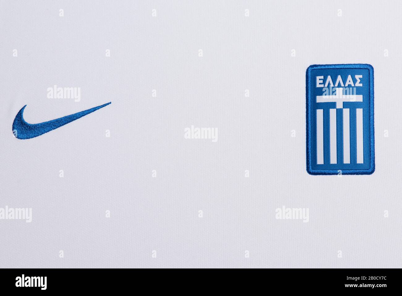 Close up of Greece National football team Nike kit 2020 Stock Photo