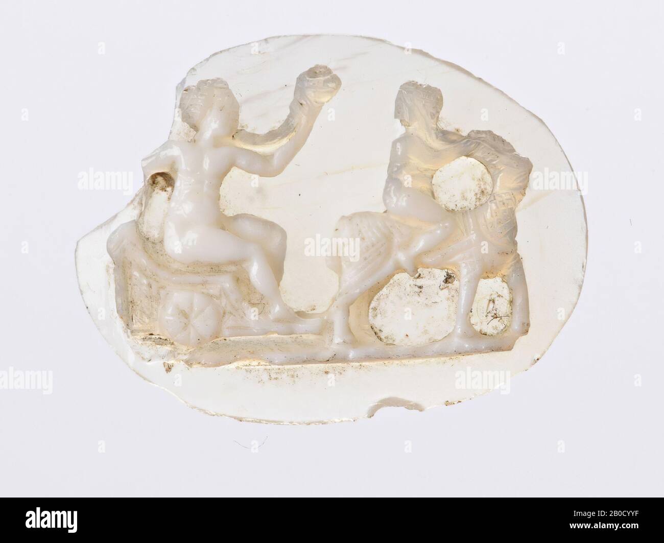 Vz: Cupid (or Venus?) In cart to the right, pulled by goat with another Cupid, baseline, cameo, sardonyx, 2 layers, Color: white Stock Photo