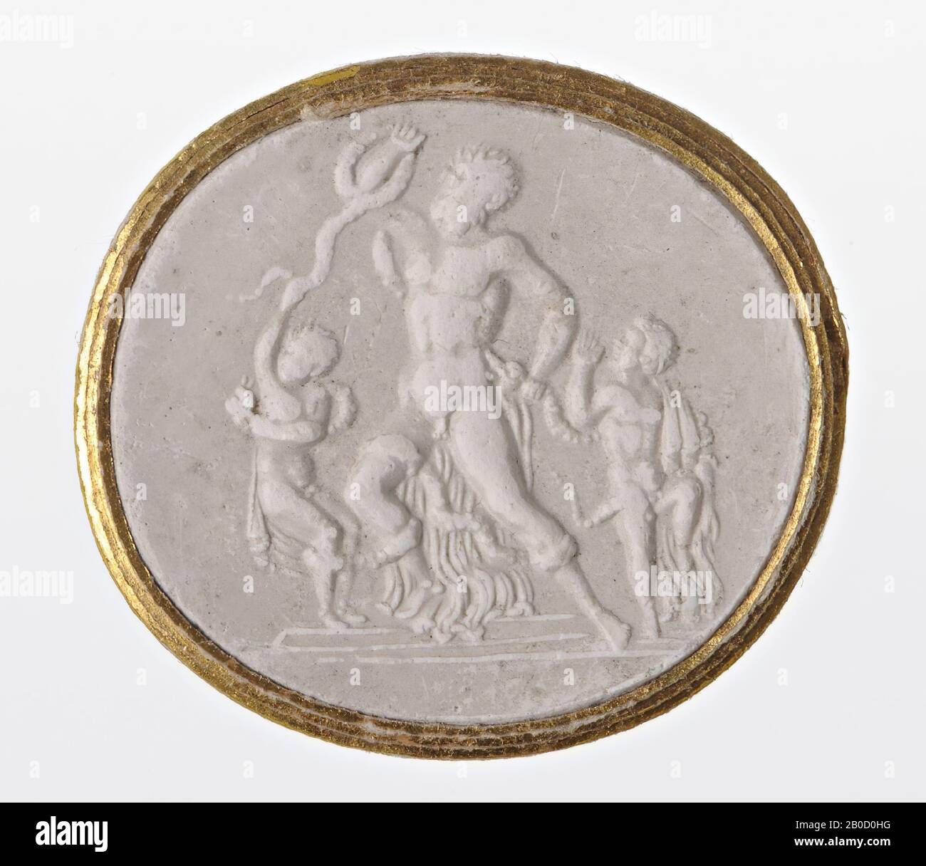 Vz: Laocoon, flanked by his sons, wrestling with snakes, ground line, gem, intaglio, agate, Color: green Stock Photo