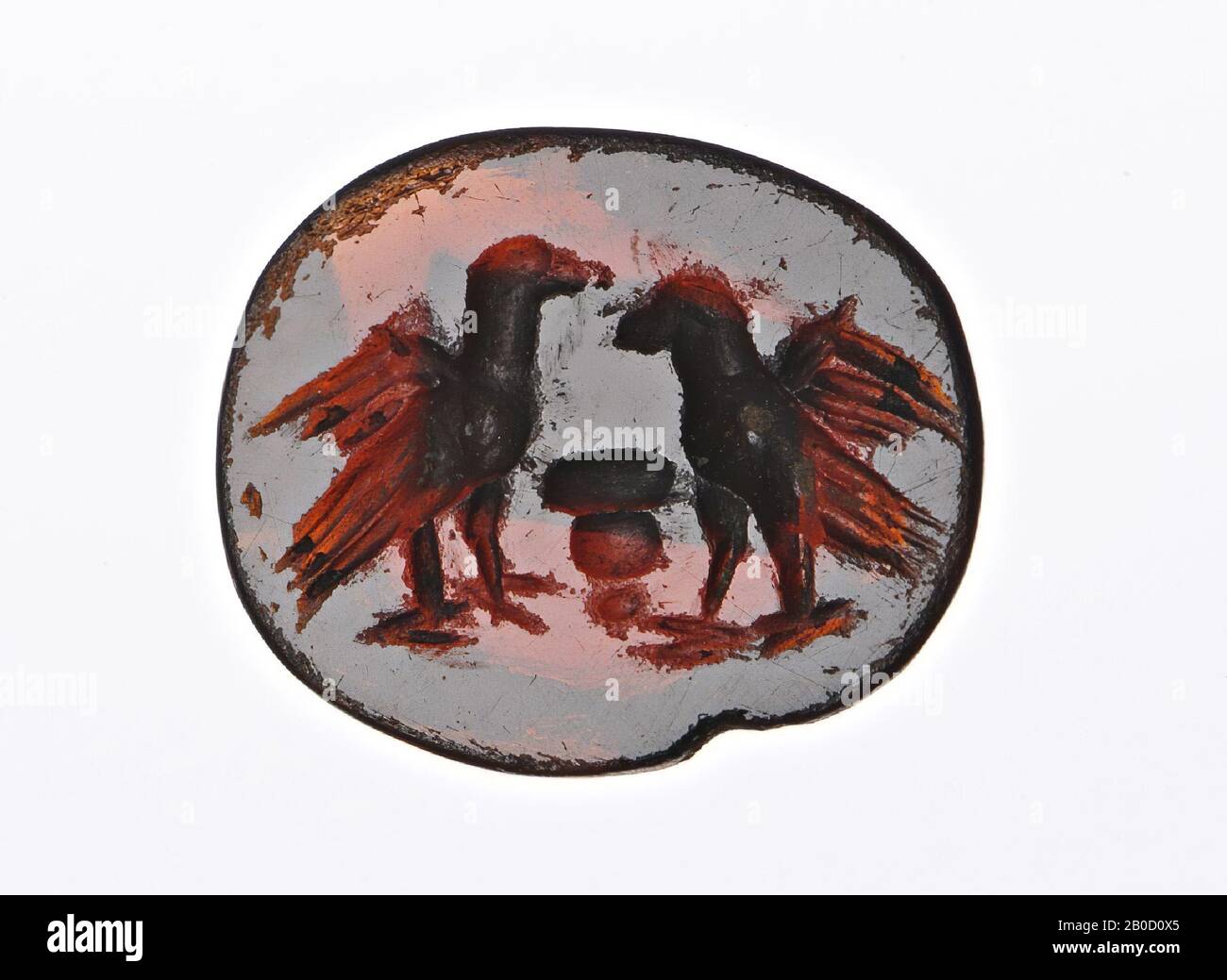 Vz 2 Birds With Spread Wings Opposite Each Other Feeder In The Middle Gem Intaglio Carnelian Color Dark Brown Form Oval Lying Wide Processing Method 9 5 X 11 5 Mm D 2