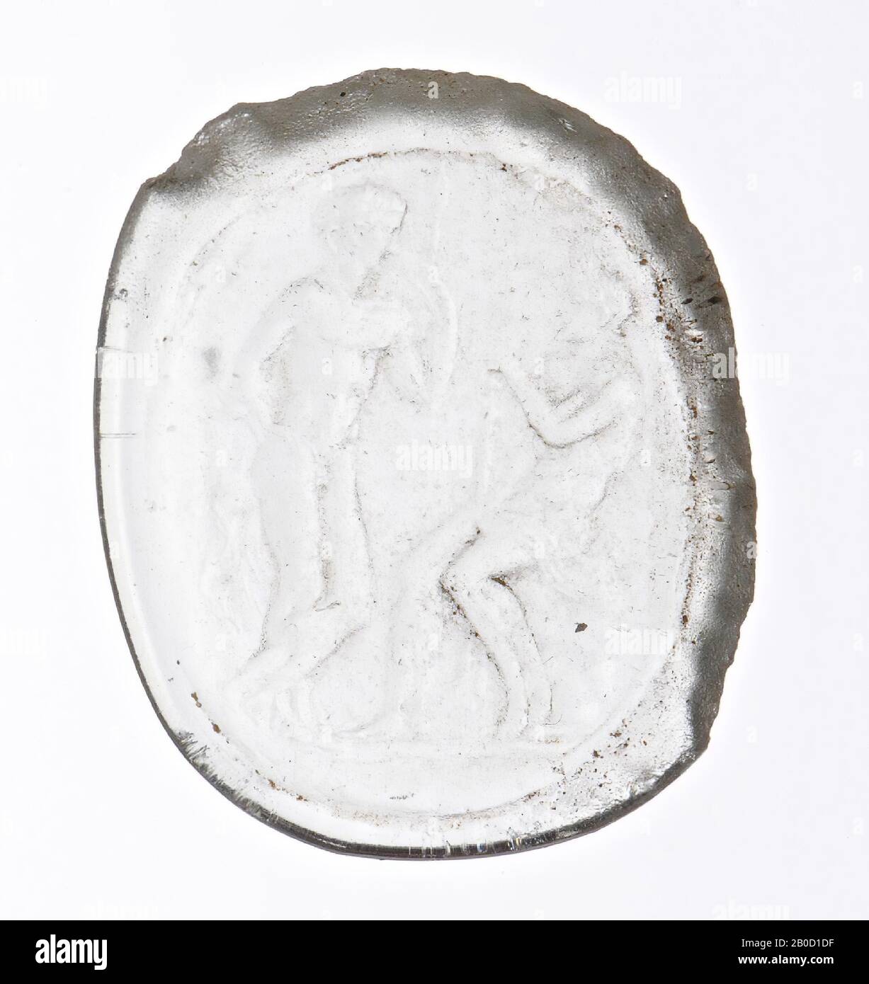 Vz: sitting old man to the left, facing him young man to the right in attitude of doryphoros, gem, intaglio, glass, Color: gray transparent, Shape: oval, standing, Processing:, Method:, 26 x 21 mm, D. 3 mm, wt. 2.85 gr., 18th century 1700-1800 Stock Photo