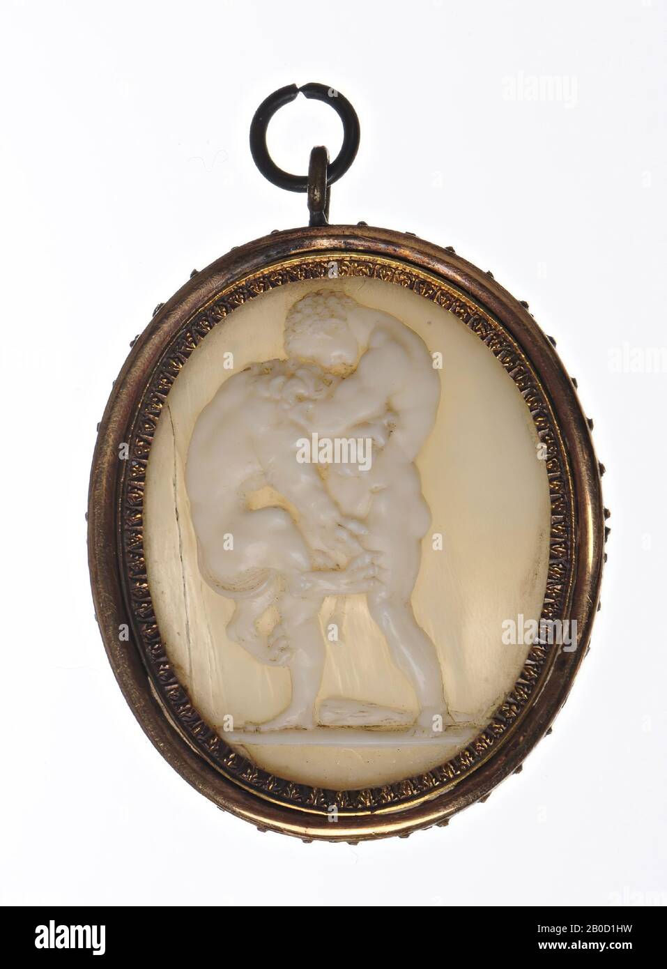 Vz: Herakles standing to the left, fighting with the Nemean lion, knot on base line, cameo, shell, 2 layers, Color: white Stock Photo