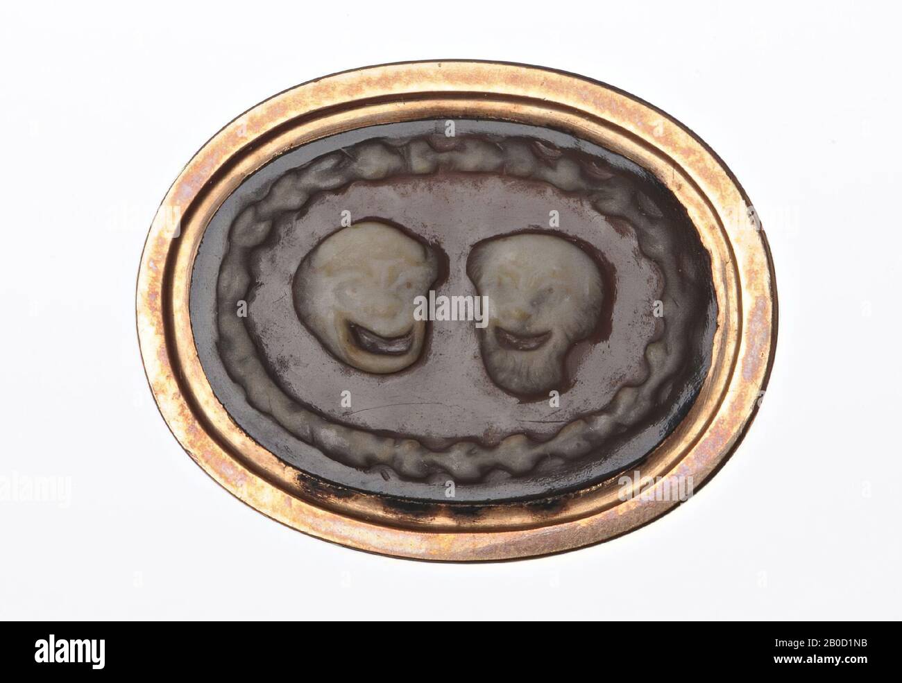 Carved stones, cameo, sardonyx, 2 layers, Color, white, brown, Shape, oval, horizontal, Machining, in 18th century copper ring, Making method, 16 x 22 mm, D. 4 mm, wt., 7.3 gr, 18th century 1700-1800 Stock Photo
