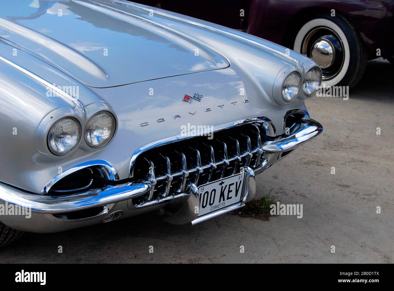 Front of Chevrolet Corvette on display at small local motor show Stock Photo