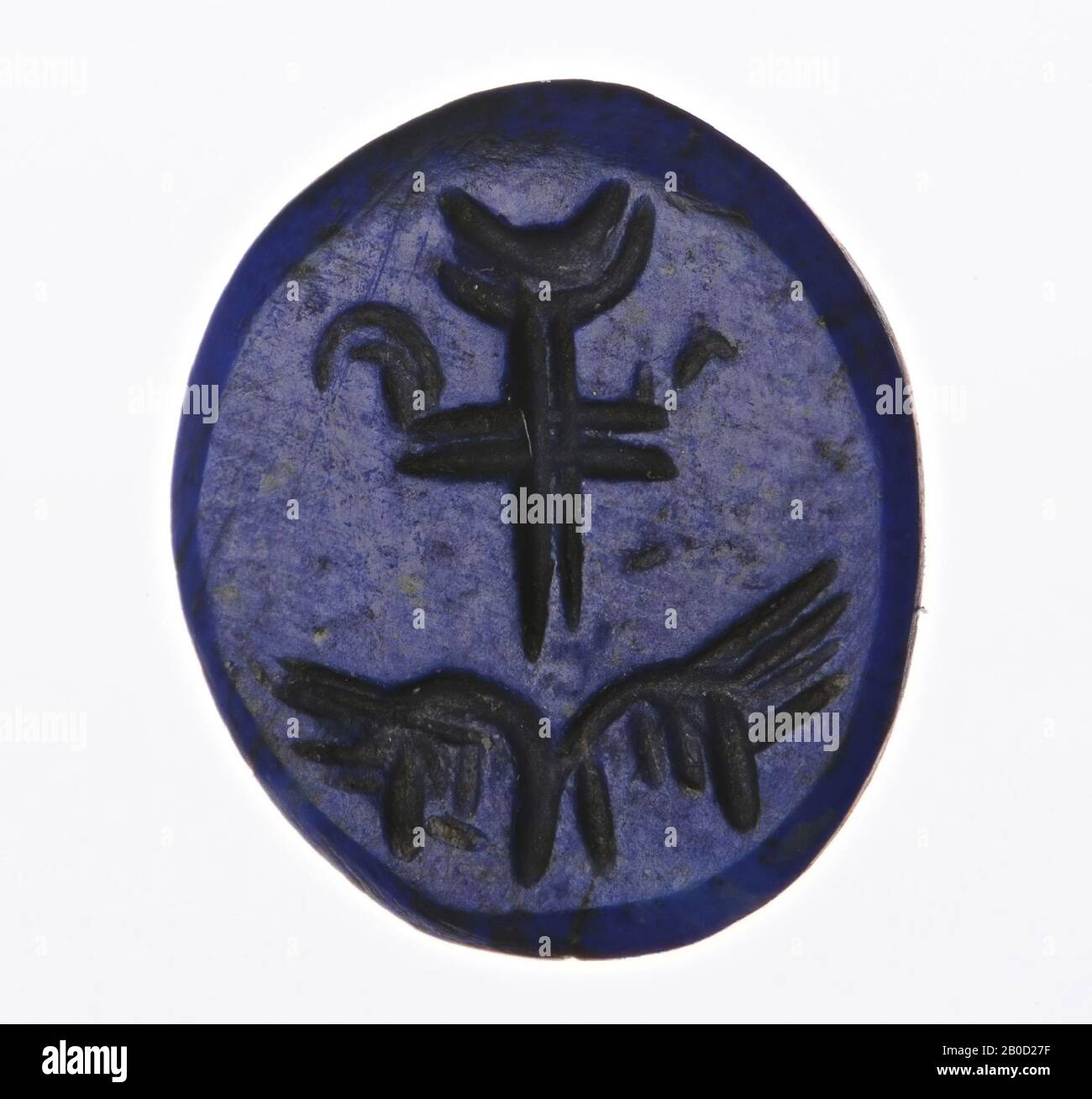 Vz: cross with moon on it, gem, intaglio, lapis lazuli, Color: blue, Shape: oval, standing, Processing:, Method: 12 x 11 mm, D. 2 mm, wt. ? gr., 3rd - 7th century AD. 200-700 AD Stock Photo