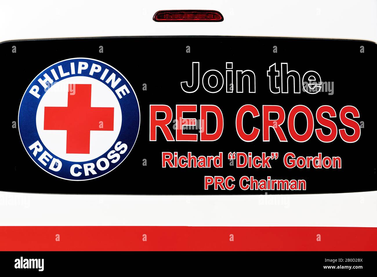 Iloilo City, Philippines: Close-up view of a Join the Red Cross sign and  emblem fixed to an ambulance car, Richard Gordon Chairman Stock Photo -  Alamy