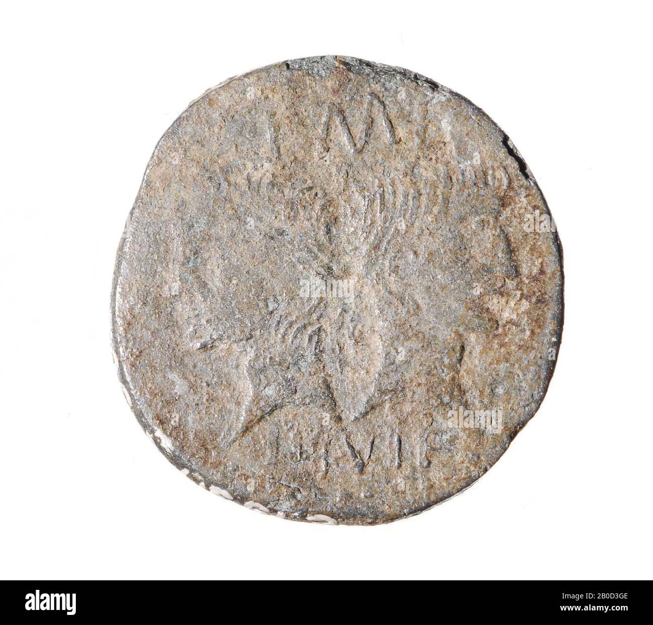 The Netherlands Roman period, coin, ash, Augustus, metal, copper, Diam., 24 mm, wt., 8.16 gr, roman BC 15-8, the Netherlands, Gelderland, Berg and Dal, Ubbergen Stock Photo