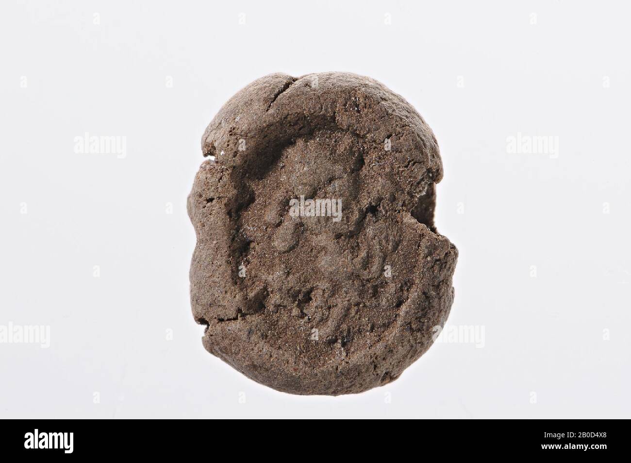 prancing bull, clay seal, dried clay, Color: brown-pink, Shape: oval, Processing :, Method:, 12 x 9 mm Stock Photo