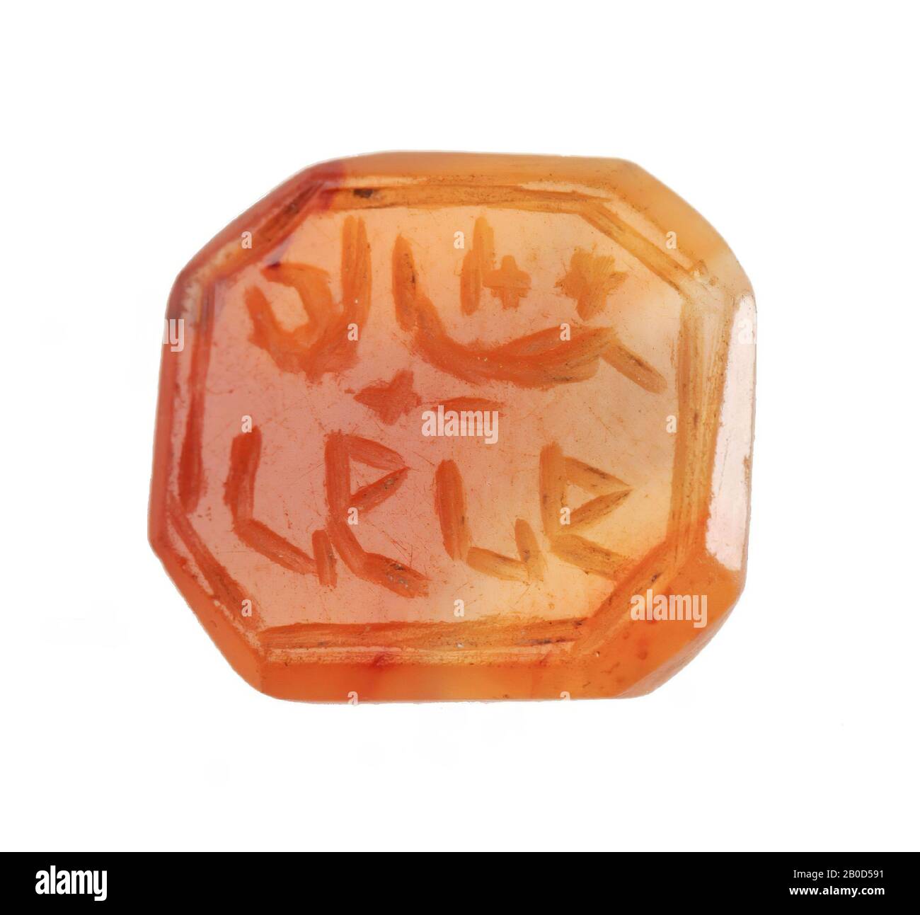 Intaglio Text Arabic text in two lines, gem, intaglio, carnelian, Color: orange ...