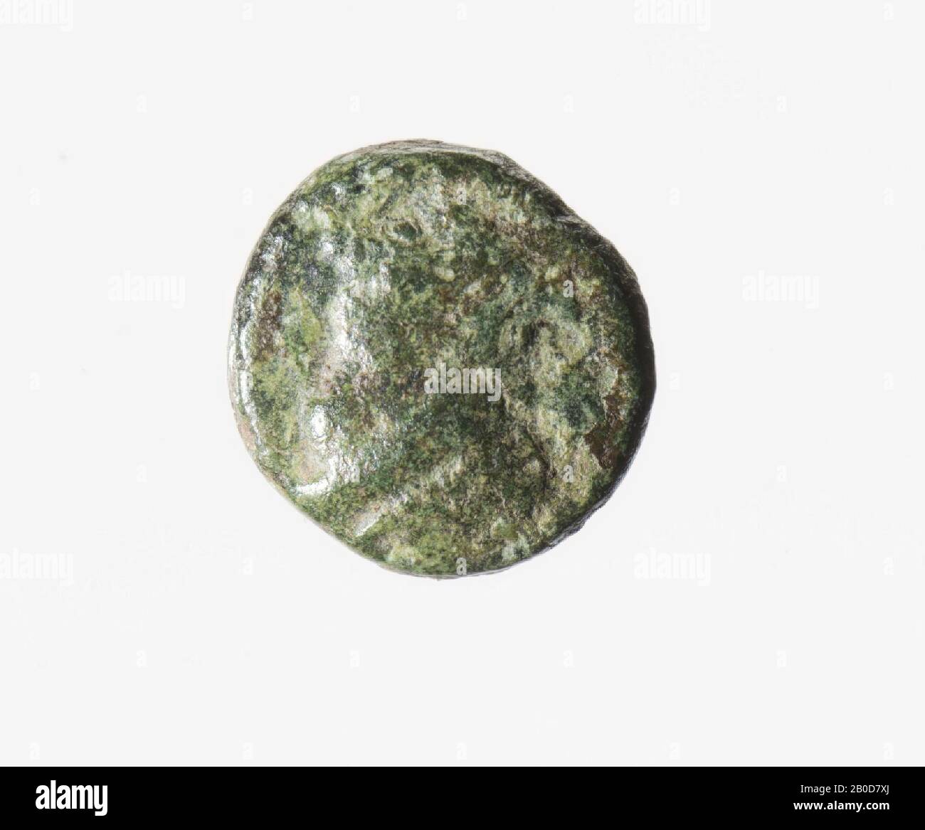 Front: Head king, right. Strongly worn. Reverse: heavily worn., Coin, by Alexander the Great, metal, bronze, diam: 0.9 cm, wt. 0.95 grams, 336-323 BC, unknown Stock Photo